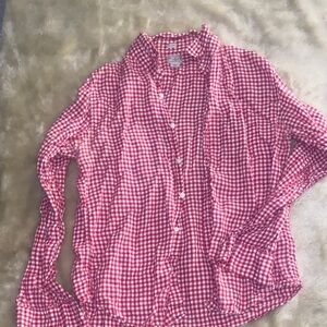 J. Crew Red and White Gingham Linen Shirt - Slim Fit